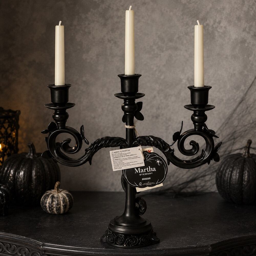Martha Stewart Halloween Black Snake Butterfly Candelabra 3 Arm NWT